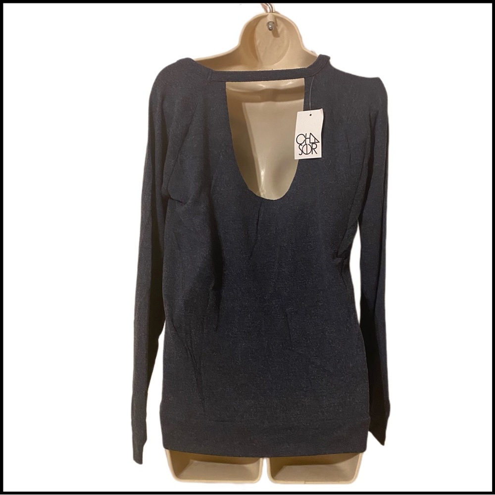 NWT CHASER DARK GRAY DECONSTRUCTED HEART SUNDAY SWEATSHIRT M - Picture 7 of 9